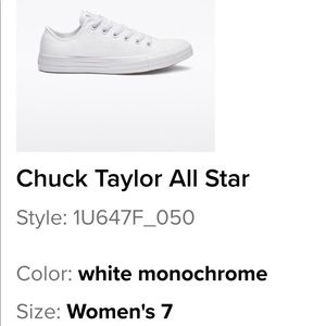 Converse white monochrome wmns size 7